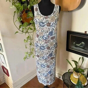Vtg 90s Basic Editions Floral Cotton Midi Dress - Medium/Large